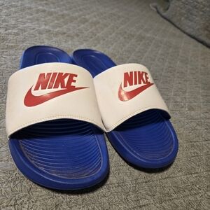 Nike Blue and White Slides